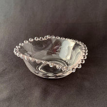 Load image into Gallery viewer, Vintage Imperial Candlewick cut Corn Flower glass heart-shaped candy bowl with 2 sets of 12-petaled flowers and leaf sprays on an Imperial Glass blank. Crafted by WJ Hughes, Canada, 1950s. Show your love with this beautiful crystal heart...even better filled with chocolates, nuts or your favourite temptation. Makes the perfect gift!
In excellent condition, no chips.
Measures 5 inches