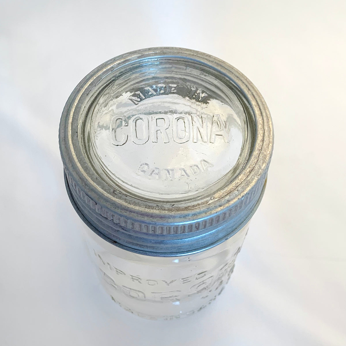 5 Vintage Improved Corona Quart canning jars. One with glass buying lid. Made in Canada