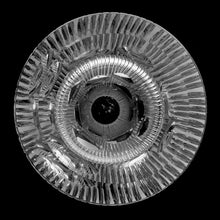 Load image into Gallery viewer, vintage modernist style twenty-four percent lead crystal vase cut in vertical ridges with a band of varying sized circles. The cut circles create an interesting kaleidoscope-like effect. A brilliant piece of art glass designed and executed by artist Josef Pravec, produced for Crystal BOHEMIA in Podebrady, Czechoslovakia, circa 1974. In excellent condition, free from chips, cracks or damage. Signed by the artist on the bottom. Measures 4-5/8" x 13"