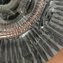 Load image into Gallery viewer, vintage modernist style twenty-four percent lead crystal vase cut in vertical ridges with a band of varying sized circles. The cut circles create an interesting kaleidoscope-like effect. A brilliant piece of art glass designed and executed by artist Josef Pravec, produced for Crystal BOHEMIA in Podebrady, Czechoslovakia, circa 1974. In excellent condition, free from chips, cracks or damage. Signed by the artist on the bottom. Measures 4-5/8" x 13"