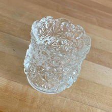 Load image into Gallery viewer, Vintage Clear Glass "Daisy Button" Votive Candle Holder USA Candle Patterned Light Romantic Ambiance Home Decor Boho Bohemian Shabby Chic Cottage Farmhouse Victorian Mid-Century Modern Industrial Retro Flea Market Style Unique Sustainable Gift Antique Prop GTA Eds Mercantile Hamilton Toronto Canada shop store community seller reseller vendor
