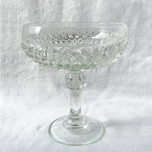 Load image into Gallery viewer, Vintage Diamond Point clear glass compote. Crafted by Indiana Glass, USA, 1970 - 1990. Easily add sparkly elegance to your table or decor with this versatile compote dish. This compote is perfect as a candy bowl, vanity decor or as a catchall.
In excellent condition, no chips.
Measures 6 1/4 x 7 1/8 inches