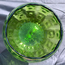 Load image into Gallery viewer, Vintage mid-century hand blown optic art glass snifter features a funky pattern of squares and circles in striking emerald green with a clear stem. Crafted in the Empoli Region of Italy 1950 - 1970, imported by Giftcraft to Canada. The perfect compliment to enhance your MCM decor.
In excellent vintage condition, no chips or cracks. Original sticker.
Measures 8 1/2 x 15 inches