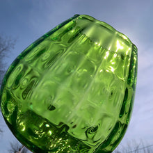 Load image into Gallery viewer, Vintage mid-century hand blown optic art glass snifter features a funky pattern of squares and circles in striking emerald green with a clear stem. Crafted in the Empoli Region of Italy 1950 - 1970, imported by Giftcraft to Canada. The perfect compliment to enhance your MCM decor.
In excellent vintage condition, no chips or cracks. Original sticker.
Measures 8 1/2 x 15 inches