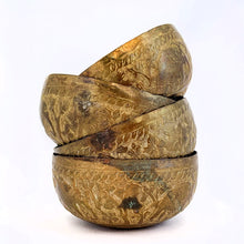 Load image into Gallery viewer, Vintage Hammered and Etched Brass Bowls w/ Elephants and Palm Trees, India