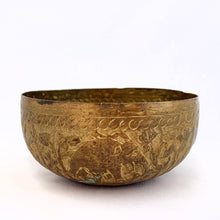 Load image into Gallery viewer, Vintage Hammered and Etched Brass Bowls w/ Elephants and Palm Trees, India