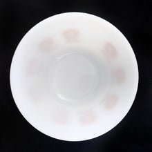 Load image into Gallery viewer, Classic vintage white milk glass mixing bowl decorated with gold sunflower pattern. Produced by Federal Glass, circa 1960. Perfect for mixing, serving and storing your culinary creations! In good vintage condition, no chips or cracks, minor wear to the interior and the printing is intact yet not fully vibrant. Measures 8 x 4 inches