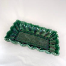Load image into Gallery viewer, Vintage Forest Green Glazed Pottery Scalloped Rectangular Planter Houseplant Succulent Plant Container Ceramic Tableware Glassware Home Decor Boho Bohemian Shabby Chic Cottage Farmhouse Victorian Mid-Century Modern Industrial Retro Flea Market Style Unique Sustainable Gift Antique Prop GTA Eds Mercantile Hamilton Freelton Toronto Canada shop store community seller reseller vendor