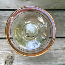 Load image into Gallery viewer, This is a lovely swirl optic glass urn-shaped footed vase with a ruffled edge. The hand painted enamel florals are beautifully done in shades of pink, yellow and blue with gold gilt leaves, bands and rim. Overall excellent vintage condition, free from chips/cracks. Measures 5 1/2 x 8 1/2 inches