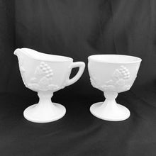 Load image into Gallery viewer, Vintage Harvest milk glass creamer and sugar set. Crafted by Colony Glass, USA, 1973 - 1976. A classic that is always in style!
Excellent condition, no chips.
Creamer 3 5/8 x 4 1/8 inches, capacity 6 ounces
Sugar 3 3/8 x 3 3/4 inches