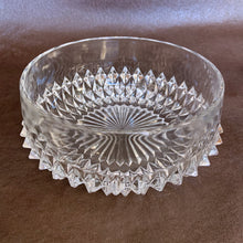 Load image into Gallery viewer, Vintage Diamond Point clear glass serving bowl features three dimensional diamond point and starburst bottom with plain sides. Crafted by Indiana Glass, USA, 1965 - 1990. This bowl brings the sparkle to your table!
In excellent condition, no chips.
Measures 8 x 3 inches