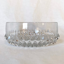 Load image into Gallery viewer, Vintage Diamond Point clear glass serving bowl features three dimensional diamond point and starburst bottom with plain sides. Crafted by Indiana Glass, USA, 1965 - 1990. This bowl brings the sparkle to your table!
In excellent condition, no chips.
Measures 8 x 3 inches