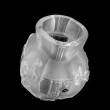 Load image into Gallery viewer, Vintage art deco "Ingrid Collection" glass vase in clear and satin with the draped female figures in various poses. Designed by Artur Pleva for Curt Schlevogt in 1936. Produced by Desna, in the Bohemia region of Czechoslovakia, reproduction from original mold. In excellent condition, free from chips/cracks. Original sticker and maker's mark on the bottom. Measures 6 x 9 1/2 inches