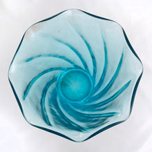 Load image into Gallery viewer, Vintage Moroccan capri optic glass flared vase with ruffled edge. Crafted by Hazel-Atlas Glass, USA, 1940s - 1960s. Fill this lovely vase with a beautiful floral arrangement. It would make it a stunning hostess gift filled with a beautiful bouquet!
In excellent condition, no chips, minor wear.
Measures 3 5/8 (base) 6 1/2 (rim) x 8 3/8 inches (tall)