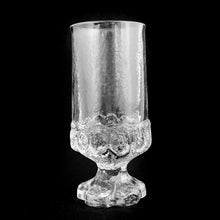 Load image into Gallery viewer, We're digging the unique design of these vintage Franciscan "Madeira Clear" iced tea glasses, set of six. These heavy weighted goblets were produced by Tiffin Glass between 1972 - 1977. These will compliment your tablescape beautifully!  In excellent condition, free from chips/cracks.  Measures 2 7/8 x 6 1/2 inches