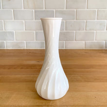 Load image into Gallery viewer, Vintage inch six 6" Swirl Glass Bud Vase Hoosier Glass Co. USA Wedding Bridal Glassware Tableware Shower Event Party Centrepiece Centerpiece Flower Floral Bouquet Home Decor Boho Bohemian Shabby Chic Cottage Farmhouse Mid-Century Modern Industrial Retro Flea Market Style Unique Sustainable Gift Antique Prop GTA Hamilton Toronto Canada shop store community seller reseller vendor