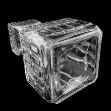 Load image into Gallery viewer, Great vintage liquor decanter pressed with a square pattern with stopper. Circa 1970s. If liquor isn't your thing, fill with your favourite beverage and add a little sparkle to your breakfast/brunch buffet. In excellent condition, free from chips/cracks. Measures 3 1/2 x 6 inches
