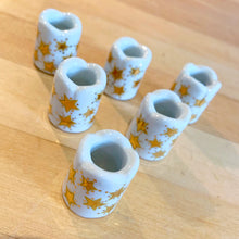 Load image into Gallery viewer, Set of six vintage mini taper holly berry porcelain candle holders perfect for Christmas or any special celebration decorating, adding ambience to your holiday decor! Made by Funny Design of West Germany. In excellent condition, no chips or cracks.