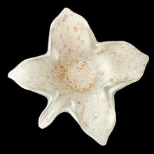 Load image into Gallery viewer, Vintage Murano hand blown leaf-shaped art glass bowl crafted in white cased glass with copper aventurine. Crafted by Fratelli Toso, Italy, 1960s. A beautiful piece of hand crafted glass to enhance your home's decor!
In excellent condition, no chips, one tiny rough spot.
Measures 9 1/4 x 10 1/2 x 2 1/4 inches