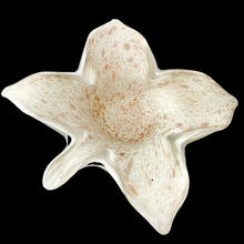 Load image into Gallery viewer, Vintage Murano hand blown leaf-shaped art glass bowl crafted in white cased glass with copper aventurine. Crafted by Fratelli Toso, Italy, 1960s. A beautiful piece of hand crafted glass to enhance your home's decor!
In excellent condition, no chips, one tiny rough spot.
Measures 9 1/4 x 10 1/2 x 2 1/4 inches
