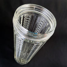 Load image into Gallery viewer, Vintage Art Deco NYC Skyscraper Dial-A-Drink pressed glass cocktail shaker with red plastic lid. A fantastic conversation piece to add to your bar cart. Designed by Harry C. Gessler and produced by Medco Products Company in the USA, between 1935 - 1952. In excellent condition, no chips/cracks. The white text of the recipes is bright free from wear. Marked Medco - 550 NYC on the bottom.
Measures 3 1/2 x 12 3/8 inches