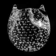 Load image into Gallery viewer, Adorable vintage mid-century hand blown clear glass owl paperweight with bullicante or controlled bubbles. Designed by Murano trained brothers, Alessandro and Roberto Moretti, crafted for Pilgrim Glass, USA, 1950s.
In excellent condition, no chips.
Measures 2 7/8 x 3 inches