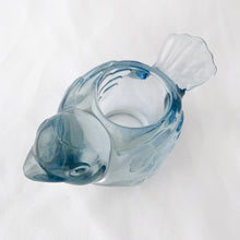 Load image into Gallery viewer, Adorable vintage pale blue figural glass bird votive candle holder. Produced by Indiana Glass Company in the USA. Such a sweet accessory to add ambience to your home's decor! In excellent condition, no chips or cracks. Includes tea light candle. Measures 4 1/2 x 3 x 2 1/2 inches