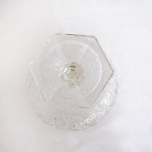 Load image into Gallery viewer, Vintage Crystal Pedestal Bowl Compote Trifle Catchall Cut in Pinwheel Star Compote Pattern Sparkly Ding Octagonal Octagon Round Fruit Tableware Glassware Lead Diamond Hatch Pin Wheel Dessert Centrepiece Centerpiece Gift Wedding Special Occasion Entertain Dinner Party Elegant Upscale Rich Celebration Toronto Hamilton Freelton Antique Mall Store Shop Community Canada