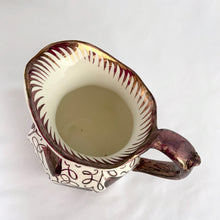 Load image into Gallery viewer, Vintage Purple Lustreware Octagonal Pitcher Botanical Flower Floral Swirls curlicue Curls Cream Ground Wedgwood of Etruria & Barlaston England Tableware Glassware Home Decor Boho Bohemian Shabby Chic Cottage Farmhouse Victorian Mid-Century Modern Industrial Retro Flea Market Style Unique Sustainable Gift Antique Prop GTA Eds Mercantile Hamilton Freelton Toronto Canada shop store community seller reseller vendor Porcelain China