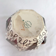Load image into Gallery viewer, Vintage Purple Lustreware Octagonal Pitcher Botanical Flower Floral Swirls curlicue Curls Cream Ground Wedgwood of Etruria & Barlaston England Tableware Glassware Home Decor Boho Bohemian Shabby Chic Cottage Farmhouse Victorian Mid-Century Modern Industrial Retro Flea Market Style Unique Sustainable Gift Antique Prop GTA Eds Mercantile Hamilton Freelton Toronto Canada shop store community seller reseller vendor Porcelain China