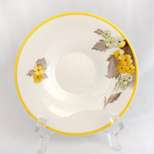 Load image into Gallery viewer, Lovely vintage Phlox Yellow Trim teacup, saucer and salad plate trio. Produced by Shelley, England. Circa 1940. In excellent vintage condition, free from chips/cracks. Minor manufacturer's defect on rim of salad plate and underside has slight discoloration (see photos). Cup measures 3-1/4" x 2-5/8" with registration mark "795072" and a green infinity sign. Saucer measures 5-3/8" marked "071 D" Plate measures 6-7/8" "IDEAL CHINA No. C.R.071" yellow "C" 2 dots