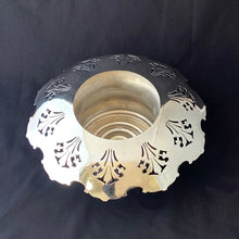 Load image into Gallery viewer, Vintage Art Deco Pierced Silver Plated Flower Frog Vase, Meriden International Silver Plate Co. Wedding Centrepiece Floral Arranging Arrangement Home Decor Boho Bohemian Shabby Chic Cottage Farmhouse Victorian Mid-Century Modern Industrial Retro Flea Market Style Unique Sustainable Gift Antique Prop GTA Eds Mercantile Hamilton Toronto Canada shop store community seller reseller vendor