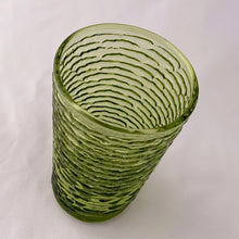 Load image into Gallery viewer, Vintage pressed glass avocado green "Soreno" highball glass tumbler. A great colour with a textured bark-like surface to add to your tableware. Produced by Anchor Hocking between 1966–1970. In excellent condition, no chips or cracks. Measures 2 3/4 x 5 inches Capacity 12 ounces
