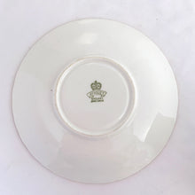 Load image into Gallery viewer, vintage bone china teacup and saucer with a lovely scalloped shape. The cup is a lovely shade of celadon green, interior celadon band is overlaid with a complex gold pattern with a central bouquet of colourful flowers. Saucer is celadon green with a white centre and gold gilt rim. Produced by Aynsley, England, circa 1939. In excellent condition, free from chips, cracks and repairs. Pattern number C1557 with maker's marks. Teacup measures 3-1/2" x 2-1/4" | Saucer measures 5-5/8"