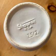 Load image into Gallery viewer, Pretty vintage ceramic flower vase with ruffled edge from the Cameo Line, shape 2512, decorated with white splatter over pale gray glaze. Produced by Shawnee Pottery, USA, 1950s. A wonderful gift for the Shawnee collector!
In great vintage condition, free from cracks/repairs with one minor chip to the rim (see photo).
Measures 4 1/2 x 8 3/4 inches