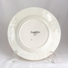 Load image into Gallery viewer, Vintage deep yellow ceramic salad or luncheon plate with colourful fruits and basketweave border edge. Produced by Carlton Ware, England, circa 1930s. We have six plates in stock. All are in excellent vintage condition, free from chips/cracks, crazing present. Stamped maker's marks Carlton Ware MADE IN ENGLAND "TRADE MARK" REGISTRATION APPLIED FOR. Measures 9-3/8"