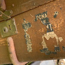 Load image into Gallery viewer, Antique Vintage Victorian Era Bentwood Steamer Trunk Canvas Overlay and Brass Locks Hardware Prop Hogwarts England Scotland Train Travel Vintage Toronto Canada repurpose project