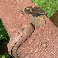 Load image into Gallery viewer, Antique Vintage Victorian Era Bentwood Steamer Trunk Canvas Overlay and Brass Locks Hardware Prop Hogwarts England Scotland Train Travel Vintage Toronto Canada repurpose project