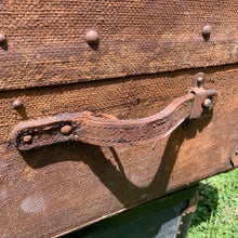 Load image into Gallery viewer, Antique Vintage Victorian Era Bentwood Steamer Trunk Canvas Overlay and Brass Locks Hardware Prop Hogwarts England Scotland Train Travel Vintage Toronto Canada repurpose project