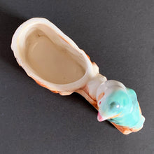 Load image into Gallery viewer, Vintage hand painted planter featuring an aqua and amber perched on a branch. Crafted in Japan, 1950s. A sweet decor piece for a small succulent, to hold toothpicks or matches.
In excellent condition, no chips. Marked Hand Painted Japan 1950s.
Measures 5 x 1 3/4 x 3 1/2 inches