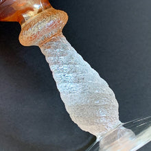 Load image into Gallery viewer, Vintage Sailboat marigold carnival glass footed pedestal compote featuring a iridescent orange ruffle-edged bowl embossed with sailboats and spiral stem. Crafted by Fenton Art Glass, USA, 1907 - 1925. A beautiful piece to add to your art glass collection!
In excellent condition, no chips.
Measures 6 x 6 inches