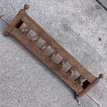 Load image into Gallery viewer, Lovingly handcrafted one-of-a-kind vintage wood wall-hung coat rack, featuring hand carved florals, the phrase "du-te dorule si spune la mandruta vorbe bune", loosely translated mean "they long for good words" and turned pegs. A true piece of old world craftsmanship to enhance your entryway, mudroom, bedroom or bath.
In as found vintage condition, missing one peg.
Measures 36 x 13 x 8 1/2 inches