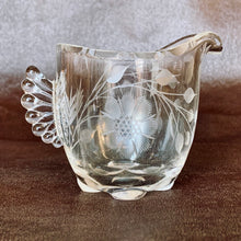 Load image into Gallery viewer, Jacks Daughter of All Trades Vintage Antique Retro Mid-Century Modern Kitsch Store Shop Reseller Etsy Shopify Toronto Canada Free Porch Pick Up Local Delivery Worldwide Shipping Judy Weinberg Elegant cut glass creamer and sugar Gazebo shape 8-petalled flowers wing handles beaded rim Paden City Glass Company 1940s