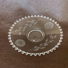 Load image into Gallery viewer, Jacks Daughter of All Trades Vintage Antique Mid-Century Kitsch Store Shop Reseller Etsy Shopify Toronto Canada Free Porch Pick Up Local Delivery Worldwide Shipping Judy Weinberg Unique Housewarming Gift Sustainable Gift Wedding Gift Home Decor Collectible Collector Gift Farmhouse Cottagecore Cottage Lodge Shabby Chic Industrial Hollywood Regency Art Deco Imperial Candlewick cut Corn Flower glass open-handled mayonnaise bowl and underplate WJ Hughes Canada 1950s elegant tableware