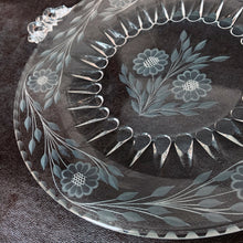 Load image into Gallery viewer, Jacks Daughter of All Trades Vintage Antique Mid-Century Store Shop Reseller Etsy Shopify Toronto Canada Free Porch Pick Up Local Delivery Worldwide Shipping Judy Weinberg Unique Housewarming Gift Sustainable Gift Wedding Gift Bridal Shower Gift Home Decor Collectible Collector Gift Farmhouse Cottagecore Cottage Lodge Shabby Chic Hollywood Regency Art Deco cut Corn Flower glass handled serving plate Viking Glass blank shape #4462 WJ Hughes Canada 1950 elegant tableware