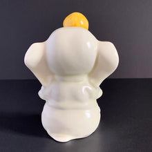 Load image into Gallery viewer, RARE FIND!!!
Adorable art deco white circus elephant balancing yellow ball porcelain figurine. Crafted by Crown Devon, England, 1920s/30s. Perfect for elephant collectors. Also makes a whimsical decor feature in a child's room.
In great vintage condition, no chips/cracks/repairs, minor paint loss. Marked Made in England.
Measures 4 x 5 1/2 inches