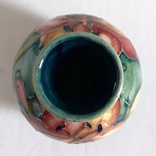 Load image into Gallery viewer, Vintage Moorcroft African Lily Miniature Art Pottery Bud Vase Green Ground Yellow Pink Red Ceramic Slip Technique Hand Painted Shabby Chic Cottage Mid Century Flea Market Style Home Decor Unique Hostess Housewarming Gift Toronto Canada antique shop store community seller reseller vendor