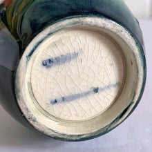 Load image into Gallery viewer, Vintage Moorcroft African Lily Miniature Art Pottery Bud Vase Green Ground Yellow Pink Red Ceramic Slip Technique Hand Painted Shabby Chic Cottage Mid Century Flea Market Style Home Decor Unique Hostess Housewarming Gift Toronto Canada antique shop store community seller reseller vendor