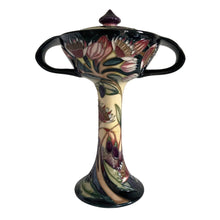 Load image into Gallery viewer, Front view of Moorcroft Pottery Symphony bonbonnier, showing tube-lined floral design by Emma Bossons 2003