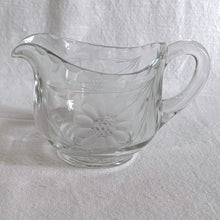 Load image into Gallery viewer, Vintage WJ Hughes cut Corn Flower glass creamer and sugar bowl. Crafted by Tiffin Glass blanks (Tiffin #036), USA, 1930s. The perfect addition to any elegant glassware collection and tea/coffee service at your next dining event. Makes a lovely hostess or housewarming gift.
In excellent condition, no chips.